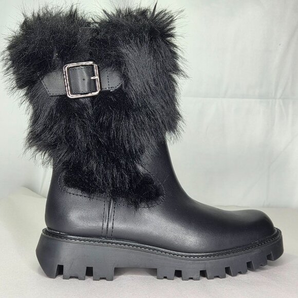 Franco Sarto Shoes - NWT Franco Sarto Women's Brina Mid Calf Lug Bottom Boots Black Leather/ Faux Fur